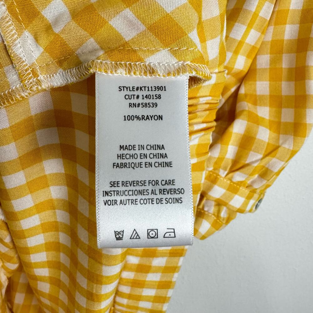 Kut from the Kloth Golden Yellow Gingham Checkered Short Sleeve Twist Top - Picture 9 of 10